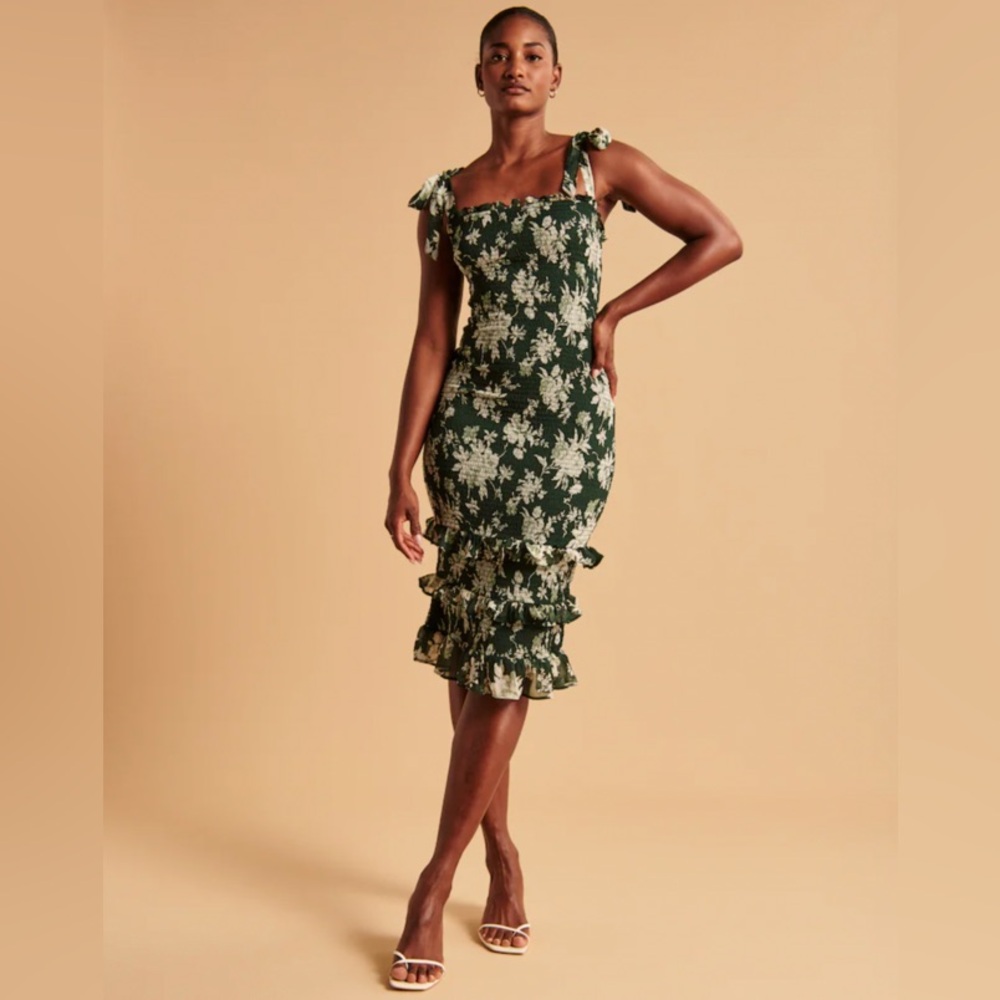 Green Floral Abercrombie Midi Dress